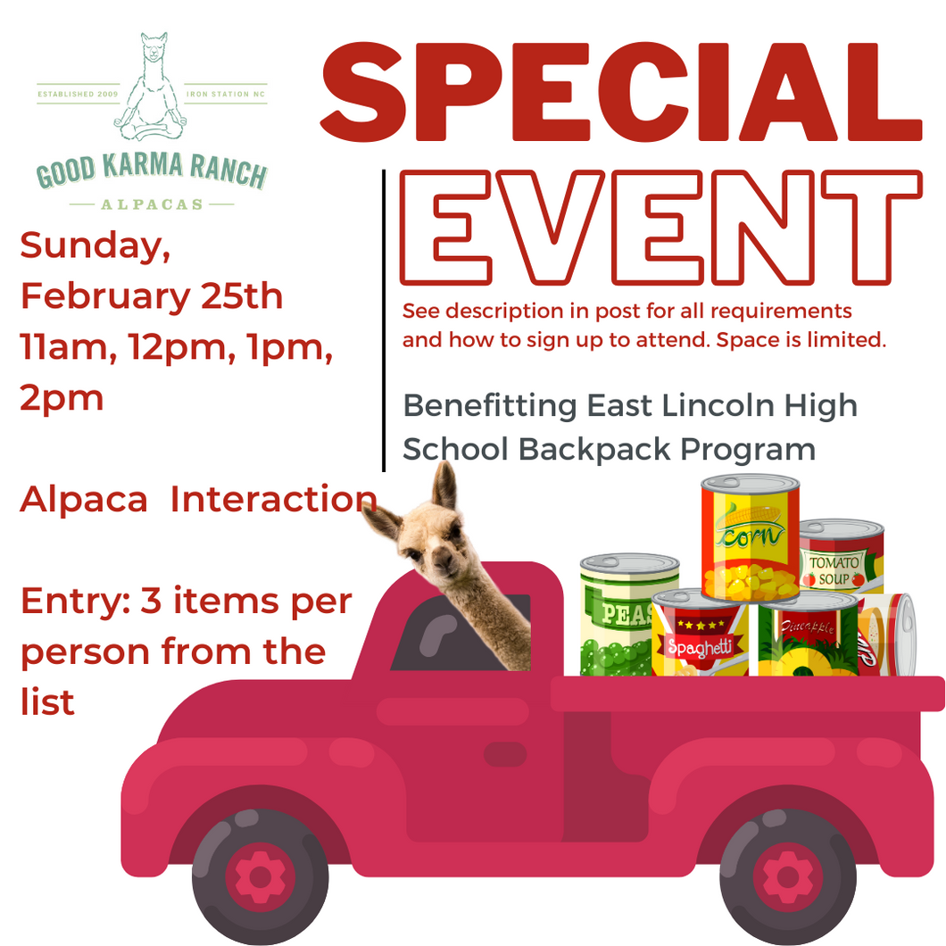 Special Event: Alpaca Interaction and Food Drive