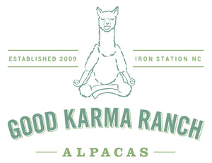 Good Karma Ranch Logo with meditating alpaca
